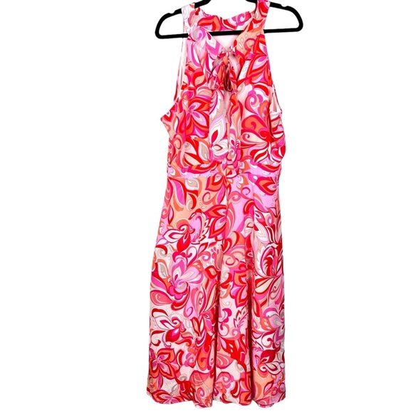 Tahari ASL NWT Halter Tie-Neck Sleeveless Midi Dress Pink & Orange - Picture 3 of 16
